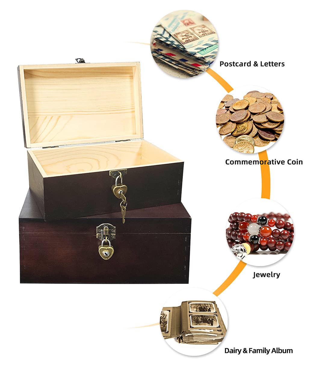 Amazon.co.jp: 木製収納ボックス ロックと鍵付き 装飾的な木製 2個